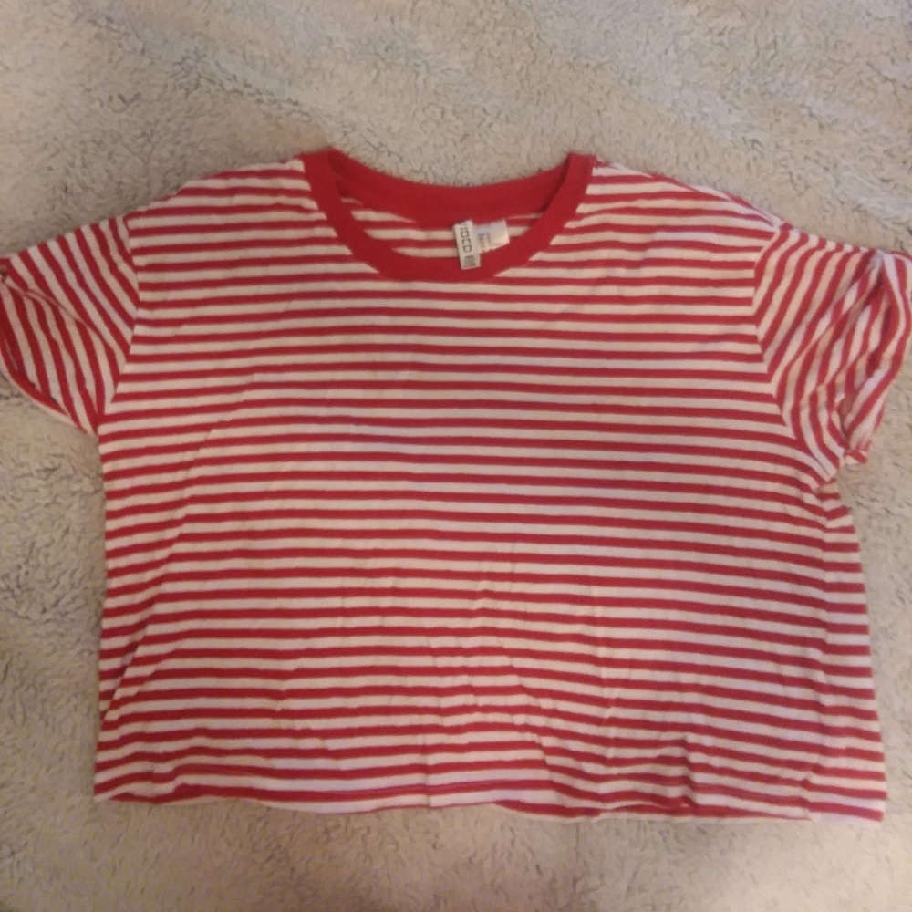 Red and White Striped Crop Top